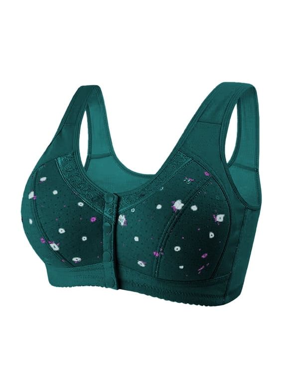 Front Closure Bras for Older Women Front Snap Closure Padded Bra for Older Senior Women Spring and Summer Plus Size Middle and Elderly Underwear Pure Cotton Without Ring Bra Front Buckle