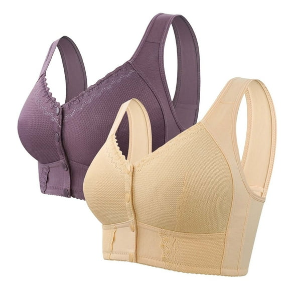 TEVEQ Front Closure Bras for Older Women Front Snap Closure Padded Bra for Older Senior Women, No Underwire Full Coverage Comfortable Bra Everyday Seamless Bras Bra for Senior Front Closure Breathabl