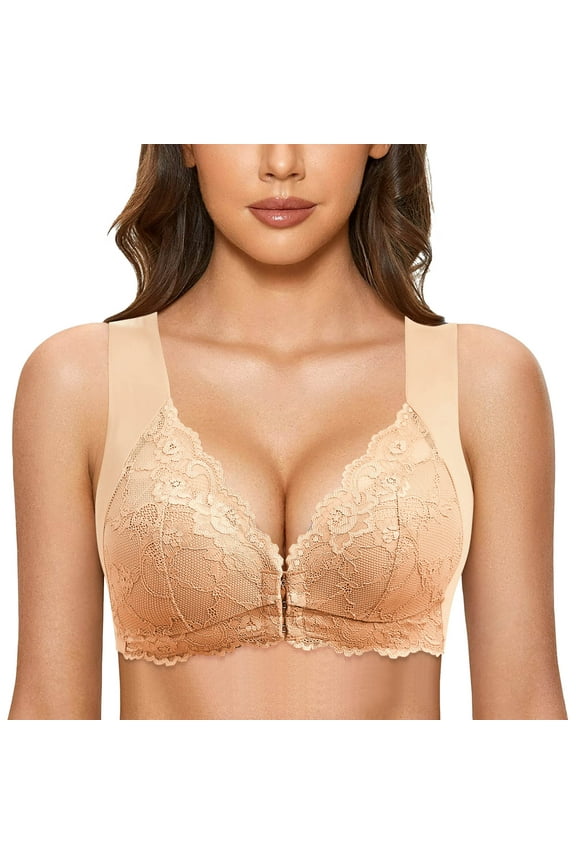 Front Closure Bras for Older Women Front Snap Closure Padded Bra for Older Senior Women, No Underwire Full Coverage Comfortable Bra Everyday Seamless Bras Womens No Ring French Womens Front Clo