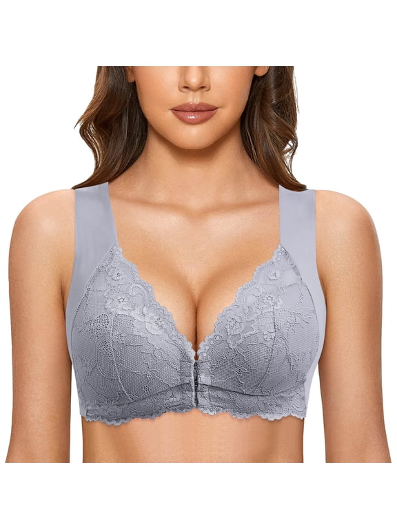Front Closure Bras for Older Women Front Snap Closure Padded Bra for Older Senior Women, No Underwire Full Coverage Comfortable Bra Everyday Seamless Bras Womens No Ring French Womens Front Clo