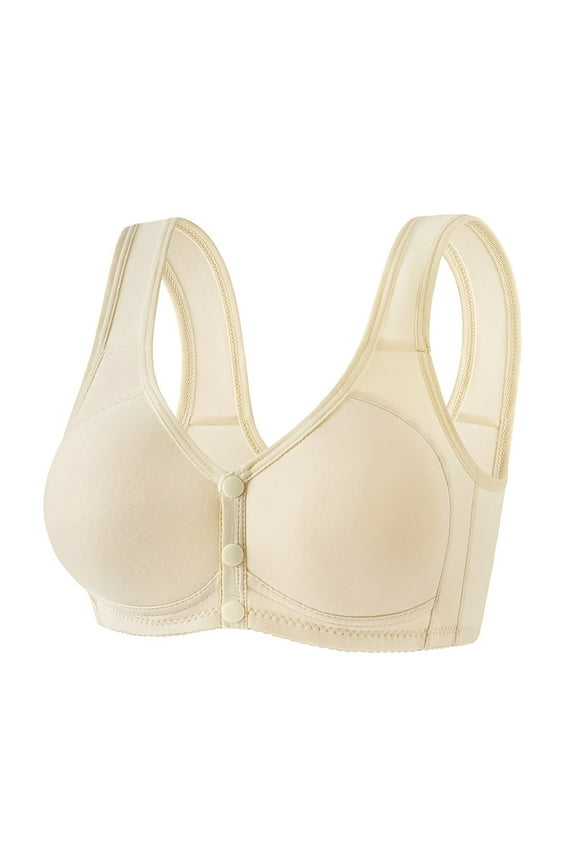 Front Closure Bras for Older Women Front Snap Closure Padded Bra for Older Senior Women, No Underwire Full Coverage Comfortable Bra Everyday Seamless Bras High Support Bras for Women Adjustable