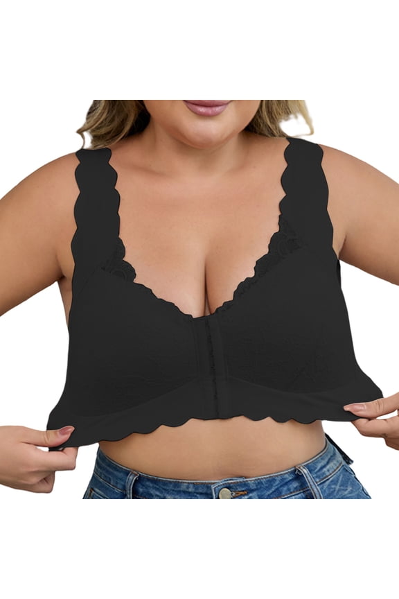 Front Closure Bras for Women Seamless Wireless Push Up Bra No Underwire Full Coverage Comfort Bras Front Buttoned Back Lace Thin Plus Size Close In Bra for Women Black 3Xl