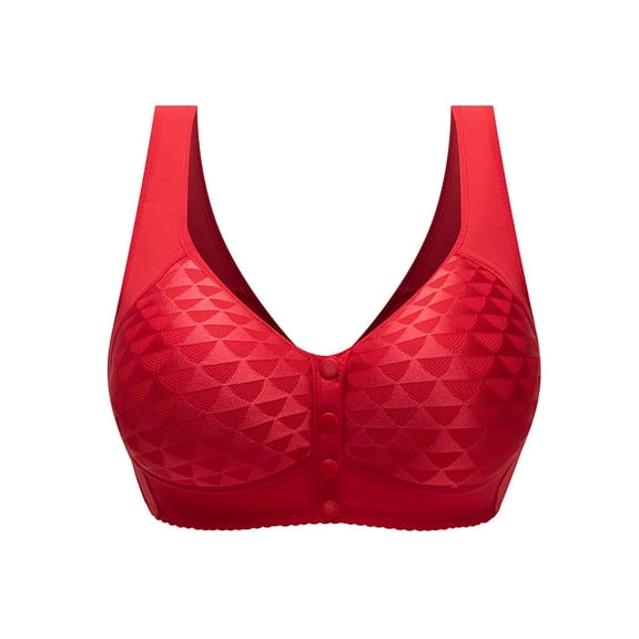 TEVEQ Front Closure Bras for Women Seamless Wireless Push Up Bra No Underwire Full Coverage Comfort Bras Front Opening Fixed Bra Without Underwire Gathering Anti Sagging and Lace Back Underwear Red Xl