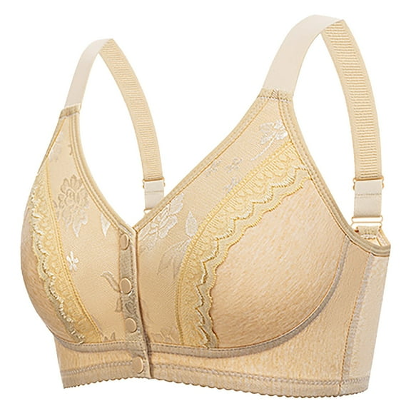TEVEQ Front Closure Bras for Women Seamless Wireless Push Up Bra No Underwire Full Coverage Comfort Bras Lace Bra with Large Cup Comfortable and Breathable with Back Vented Design Light Yellow 52