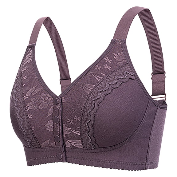 TEVEQ Front Closure Bras for Women Seamless Wireless Push Up Bra No Underwire Full Coverage Comfort Bras Lace Bra with Large Cup Comfortable and Breathable with Back Vented Design Purple 44