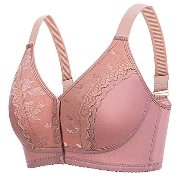 TEVEQ Front Closure Bras for Women Seamless Wireless Push Up Bra No Underwire Full Coverage Comfort Bras Lace Bra with No Underwire Large Cup Comfortable and Breathable with Back Vented Design Pink 48