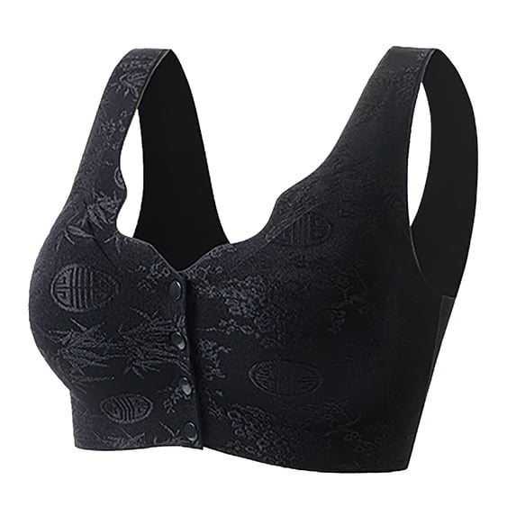 TEVEQ Front Closure Bras for Women Seamless Wireless Push Up Bra No Underwire Full Coverage Comfort Bras Wireless Bra with Front Clasp Back Large Size Front Clasp and Wide Straps Black 3Xl