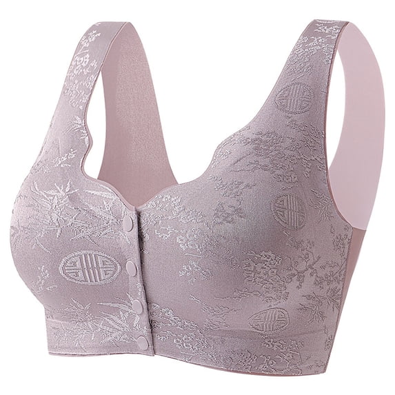 TEVEQ Front Closure Bras for Women Seamless Wireless Push Up Bra No Underwire Full Coverage Comfort Bras Wireless Bra with Front Clasp Back Large Size Front Clasp and Wide Straps Purple Xl