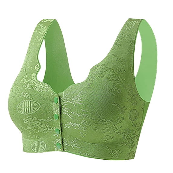 TEVEQ Front Closure Bras for Women Seamless Wireless Push Up Bra No Underwire Full Coverage Comfort Bras Wireless Bra with Front Clasp Back Large Size Front Clasp and Wide Straps Green Xxl