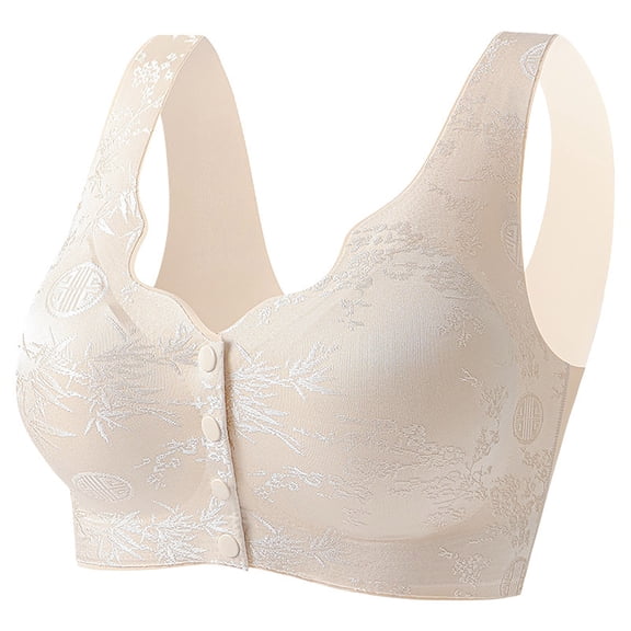 TEVEQ Front Closure Bras for Women Seamless Wireless Push Up Bra No Underwire Full Coverage Comfort Bras Wireless Bra with Front Clasp Back Large Size Front Clasp and Wide Straps Beige M