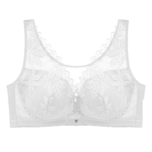 TEVEQ Front Closure Bras for Women Wireless Bralett Seamless V-Neck Lightweight T-Shirts Bra Large Size and A Big Chest Making Them Look No Rings Gathers To Sagging and Has A Slim and White Xxl