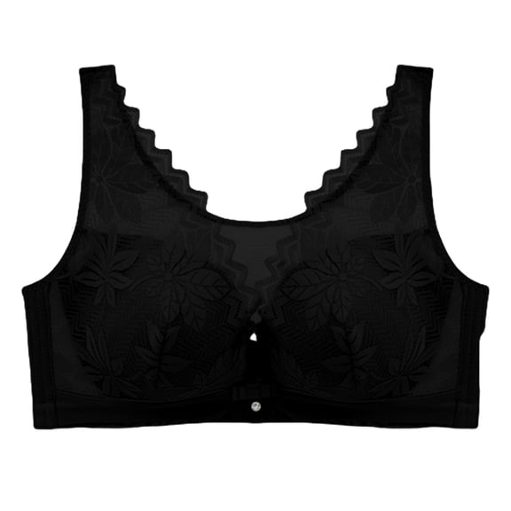 TEVEQ Front Closure Bras for Women Wireless Bralett Seamless V-Neck Lightweight T-Shirts Bra Large Size and A Big Chest Making Them Look No Rings Gathers To Sagging and Has A Slim and Black S