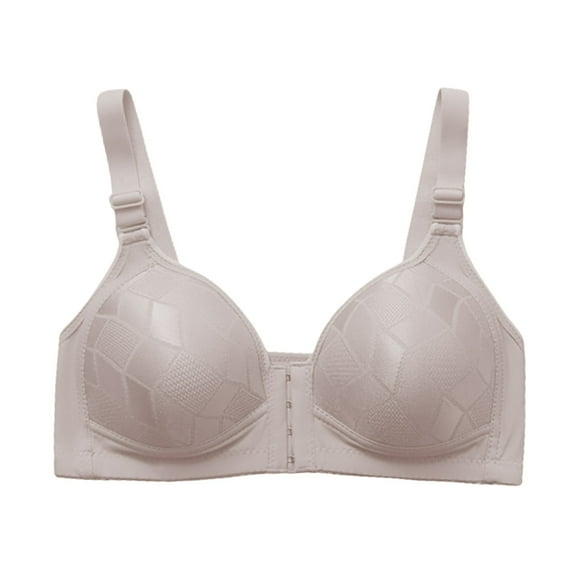 TEVEQ Front Closure Bras for Women Wireless Bralett Seamless V-Neck Lightweight T-Shirts Bra Thin Comfortable Breathable Back Gathering Anti Sagging Front Buttoned Vest for Adjustable Bra Light Ashy M