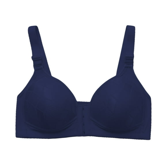 TEVEQ Front Closure Bras for Women Wireless Bralett Seamless V-Neck Lightweight T-Shirts Bra Thin Comfortable Breathable Back Gathering Anti Sagging Vest for Adjustable Bra Dark Blue 3Xl