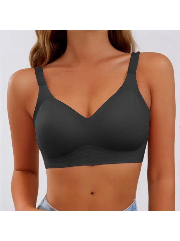 Jelly Wireless Bras for Women No Underwire Supportive Seamless Bra Comfort Soft Bralette Full Coverage T-Shirt Bra Lounge Everyday Bra Push Up Comfortable Bras,Push Up Bras for Women Black XL