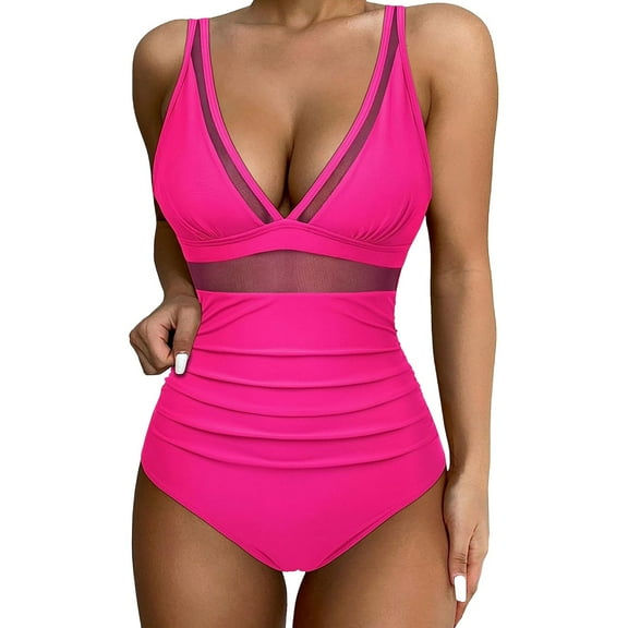 TEVEQ Ladies Beach Fashion Split Flower Print Large Fashion Spli One Piece Swimsuit Women Tummy Control Slimming Cheeky Modest 2025 Trendy Swim Suits for Women 2025 Bathing Suit for Women One Piece