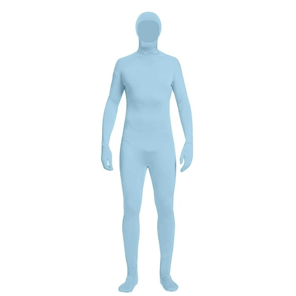 TEVEQ Men's and Women's Bodysuit Costume Stretchy Spandex Unitard Halloween Cosplay Full Body Suit Skin Suit Halloween Costume Man Tights Stage Black Man Performance Costume Light Blue 160Cm