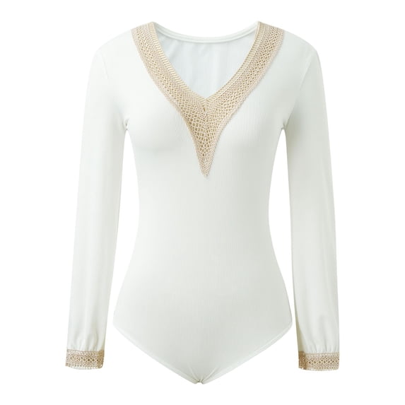 TEVEQ One Piece Swimsuit Women Tummy Control Womens Lace V Neck Bodysuits Long Sleeve Solid Color Jumpsuits Swimsuit Ruched Swim Suit Slimming Cutout Swimwear Swim Suits for Women