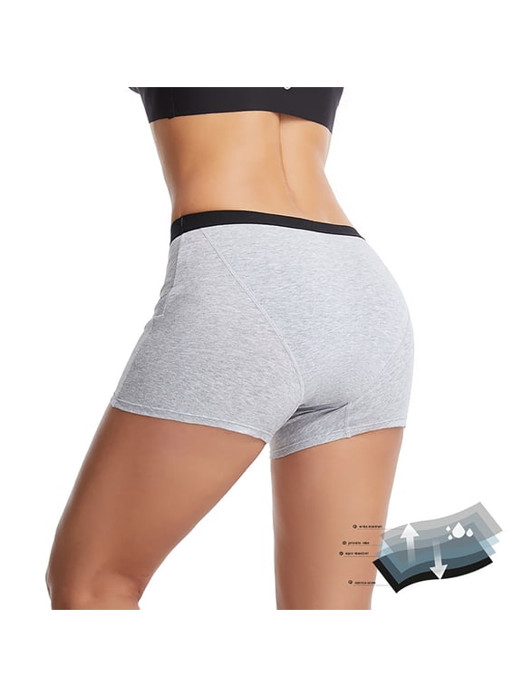 Period Underwear for Women Leak Proof Menstrual Panties,Comfort Incontinence Protective Briefs,Postpartum Boxer Brief Absorbent Underwear for All Day and Night Grey Xl