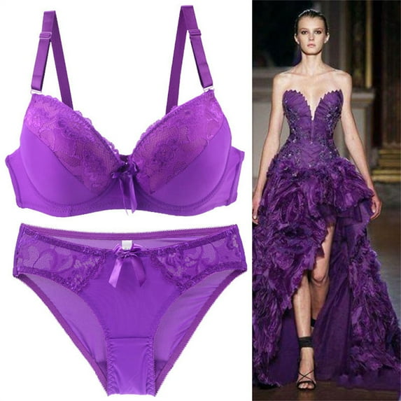 TEVEQ Push Up Bra and Panty Sets for Women Underwear Sets for Women Full Coverage Bra Women's Underwire Lace Bras Pu Sh Up Bra and Bikini Pan Ties Sets Purple 90E