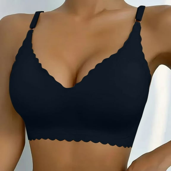 TEVEQ Push Up Bras for Women High Support No Underwire Wireless Bra Full Coverage Padded Support Bra for Lift Bralette Everyday Seamless Tshirt Bras Deep V Petal Bra No Underwear Soft Wireless Bra Co