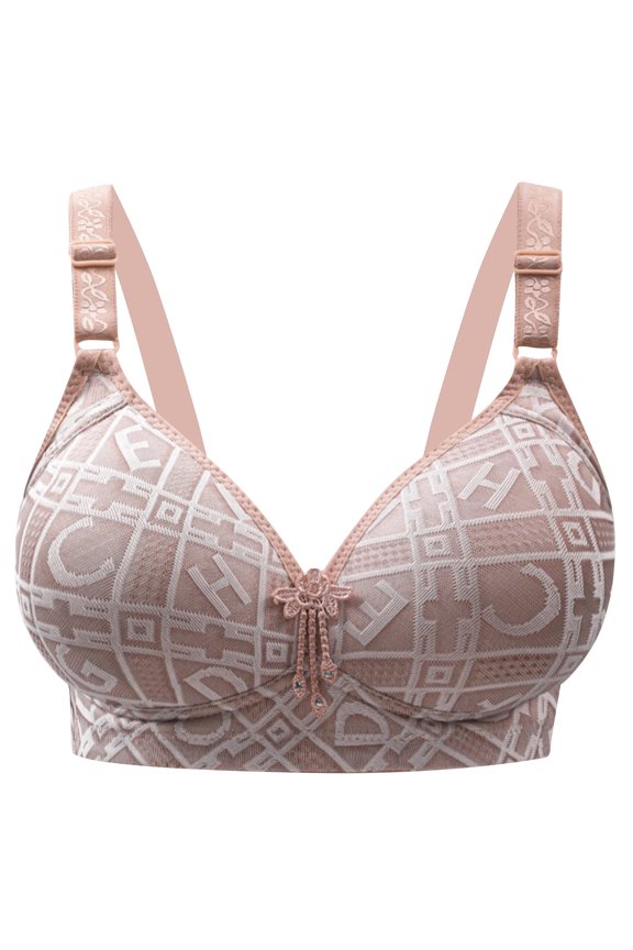 Push Up Bras for Women T-Shirt Bra Full Coverage Plunge Padded Support Underwire Bras Large Sized Thin Non Ribbed Adjustable Bra Comfortable Upper Support Anti Sagging Bra for Underwear Beige L