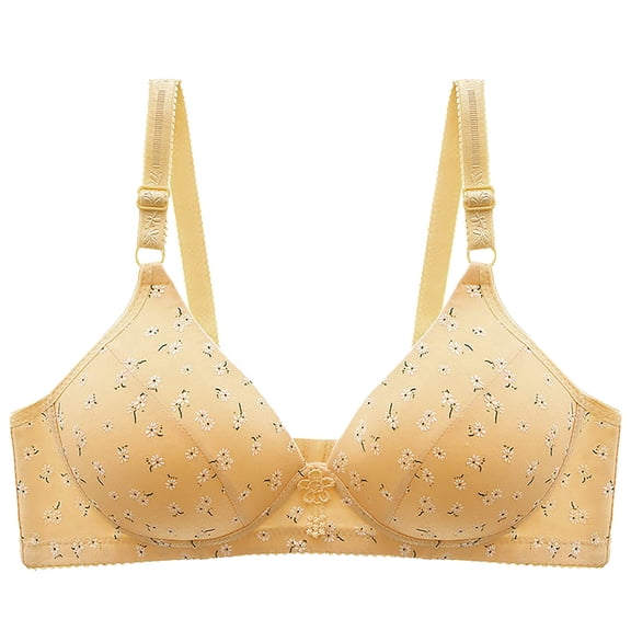 TEVEQ Push Up Bras for Women T-Shirt Bra Full Coverage Plunge Padded Support Underwire Bras Women's Side Underwear Side Mounted Breasts Top Mounted Bra Anti Sagging Bra Light Yellow D