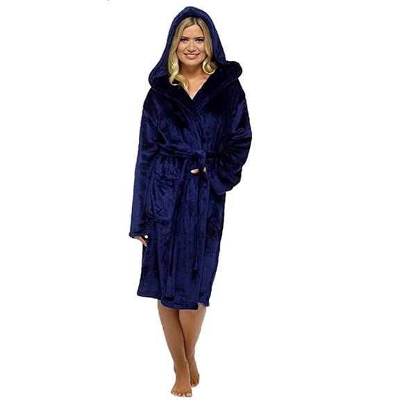 TEVEQ Robes for Women Bathrobe Women Winter Coat Jacket Lengthened Bathrobe Clothes Long Sleeved Robe Hooded Soft Coat Robes for Women with Hood Blue 3Xl