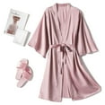 thumbnail image 1 of TEVEQ Satin Robes Women Bathrobe Soft Lightweight Knee Length Loungewear V-Neck Sleepwear Nightwear Bridal Wedding Party Pajama Satin Bathrobe Silk Robes Short Solid Color Satin Kimono Robes Pink 3XL, 1 of 5