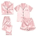 thumbnail image 1 of TEVEQ Satin Silk Pajamas for Women Set 4Pcs Soft Satin Pajamas Set Button Down Short Sleeve Cami Shorts Sleepwear Pj Set Sleepwear and Shorts Set Women Leisure Suit Loungewear Pink 3Xl, 1 of 4