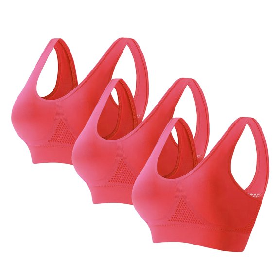 TEVEQ Seamless Wireless Bra for Women with Support - No Underwire Full Coverage Push Up Comfort Bras Smoothing Bralettes Sport Bra Breathable Underwear Hollow Mesh Thin Sports Yoga Bra Set Pink L