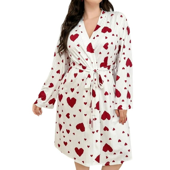 TEVEQ Short Robes for Womens Lightweight, Soft Womens Robe Spa Ladies Bathrobe Long Sleeve Kimono Robes Knee Length Sleepwear V-Neck Casual Ladies Loungewear Robes Elegant Ribbon Sleepwear Red S