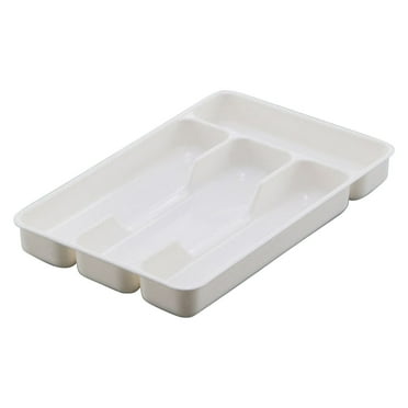 TEVEQ Silverware Drawer Organizer Tray Plastic Cutlery Storage for Kitchen Utensil Holder Divider Tableware 4 Compartment