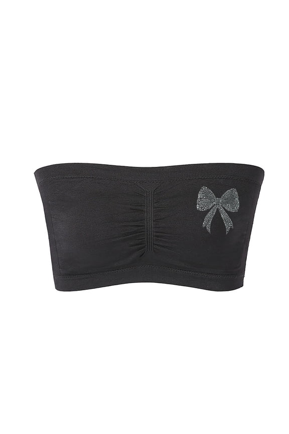 Strapless Bras for Women Seamless Padded Bandeau Bra Non-Slip Tube Top Wireless Push Up Bralettes Women's Solid Color Large Size Strapless Breast Wrap Sports Sports Bra for Women Black Xxl