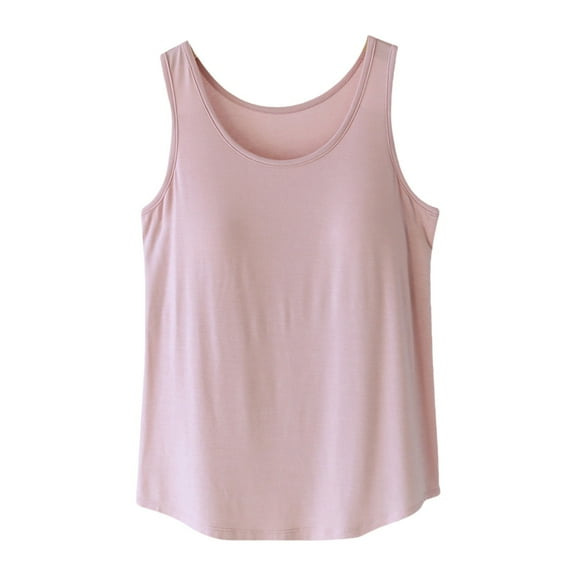 TEVEQ Tank Top with Built In Bra for Women Sleeveless Casual Shirts Racerback Fitted Tank Tops Ladies Casual Loose Chest Suspenders Yoga Bottom Shirt Ladies Vest Light Pink Xl