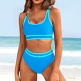 thumbnail image 1 of TEVEQ Tankini Swimsuits for Women Tummy Control Swimsuits for Women 2 Piece with Short Women's Two Swimsuit High Waisted Contrasting Colors Bikini Sets Double Shoulder Bathing Suits for 2024 Blue L, 1 of 7