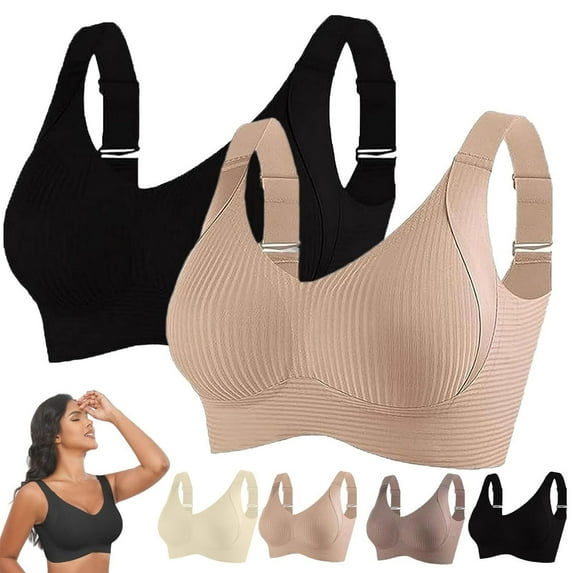 TEVEQ Wireless Bras for Older Women Bralette No Underwire Bra Everyday Bra Comfy Bras for Women Smoothing Bra Racerback Sports Bras Posture Correcting Bra Sports Bra for Running Yoga 4XL 2PC