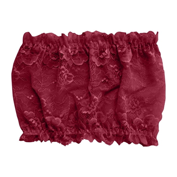 TEVEQ Women Lace Tube Tops Modesty Panel Cleavage Cover for Low Neckline Lace Strapless Bra Bandeau Top Chest Wrap Girls Panel Cover for Neckline Lace Strapless Bra Top Chest Wrap Girls Wine Xl