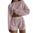 thumbnail image 1 of TEVEQ Women Pajama Sets Two-Piece Nightwear Sleepwear Pj Lounge Sets Women's Solid Color and Loose Pullover Lock Long Sleeved Top Shorts Pajamas Pajamas Suit Pink Xxl, 1 of 6