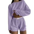 thumbnail image 1 of TEVEQ Women Pajama Sets Two-Piece Nightwear Sleepwear Pj Lounge Sets Women's Solid Color and Loose Pullover Lock Long Sleeved Top Shorts Pajamas Pajamas Suit Purple Xxl, 1 of 5