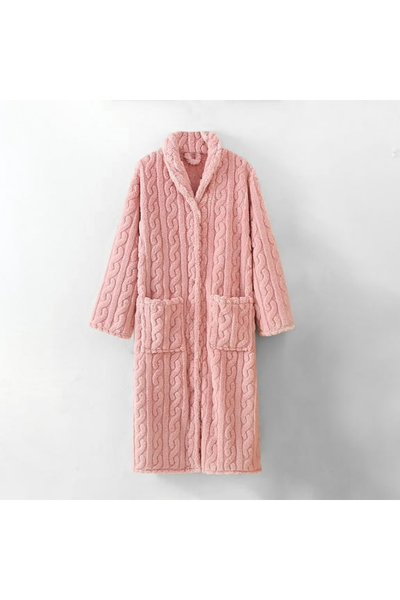 Women'S Long Robe Plain Soft Bathrobe Warm Button Down House Coat Fuzzy Comfy Spa Pajama Robe with Pockets Nightgowns for Women Cotton Snap Front Long Sleeve Warm Loungewear Pink XL