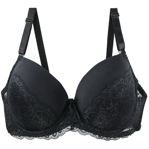 TEVEQ Women’S Push Up Lace Bra Comfort Padded Underwire Bra Lift Up Add One Cup Women's Bra Strap Strap Bra Set Women's Big Tight Classic Bra Set Women's Comfort Bra Bra Everyday Bra Bra Black 90D