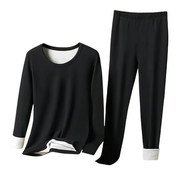 TEVEQ Women Thermal Underwear Set, Long Johns Base Layer Top & Bottom, Women Soft Pajama Set for Cold Weather Long Underwear Set Double Velvet Trousers Suit for Ultimate Comfort and Warmth Black 3Xl