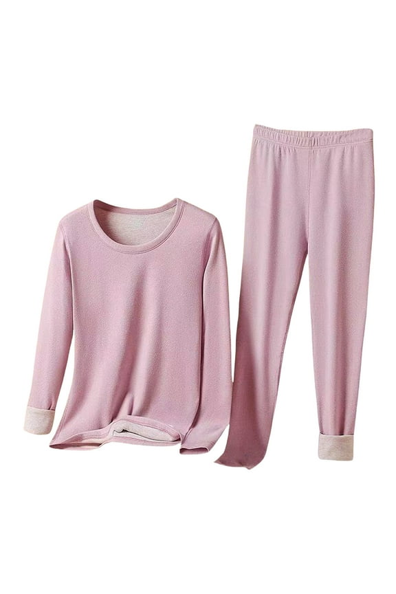 Women Thermal Underwear Set, Long Johns Base Layer Top & Bottom, Women Soft Pajama Set for Cold Weather Thermal Set Polyester Thermal Underwear Warm Thermal Top and Bottom Multiple Sizes Pink L