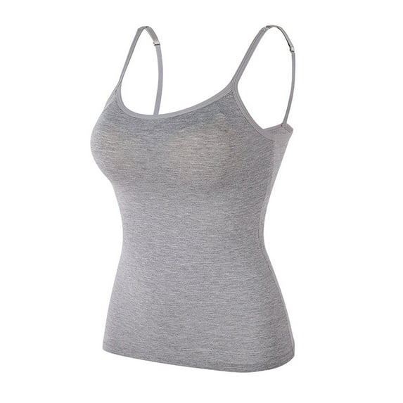 TEVEQ Women's Basic Tank Tops,Built-In Bra Padded Camisole Yoga Tanks Tops for Women Active Basic Seamless Camisole Cotton Undershirt Adjustable Spaghetti Strap Camisole Tank Tops Grey L
