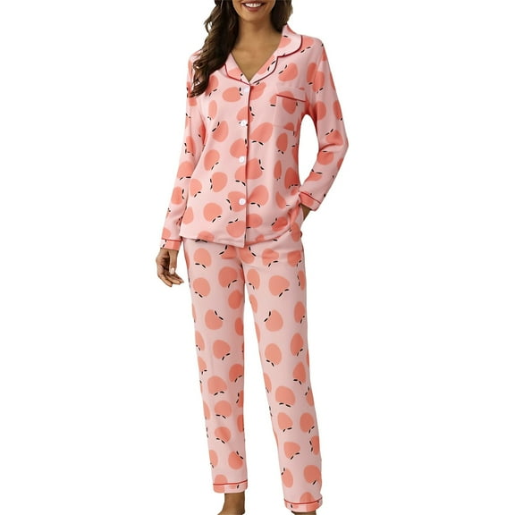TEVEQ Women's Cotton 2 Piece Pajamas Set Button Down Long Sleeve Pjs Set Soft Lounge Set with Long Pants Cute Pajama Sets for Long Sleeve Sleepwear Button Loungewear Soft Set with Pockets Pink L