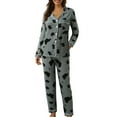 thumbnail image 1 of TEVEQ Women's Cotton Pajama Set Long Sleeve Button Up Shirt and Pants 2 Piece Cute Printed Pj Set Women Casual Lapel Button Peach Plaid Print Two Long Sleeve Pajamas Pajamas Suit Grey L, 1 of 8