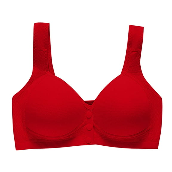 TEVEQ Women's Full Coverage Front Closure Posture Back Unpadded Wirefree Everyday Bra Middle and Elderly Mothers Underwear Bras Gathered for Bras for 45 To 60 Years Old Red 36