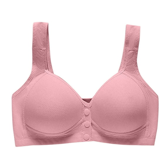 TEVEQ Women's Full Coverage Front Closure Posture Back Unpadded Wirefree Everyday Bra Middle and Elderly Mothers Underwear Bras Gathered for Bras for 45 To 60 Years Old Pink 44