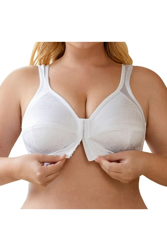 Women's Full Coverage Front Closure Posture Back Unpadded Wirefree Everyday Bra Women's Full Coverage Bra Front Closure Non Padded Wire Bras Comfortable Wide Strap White 95C